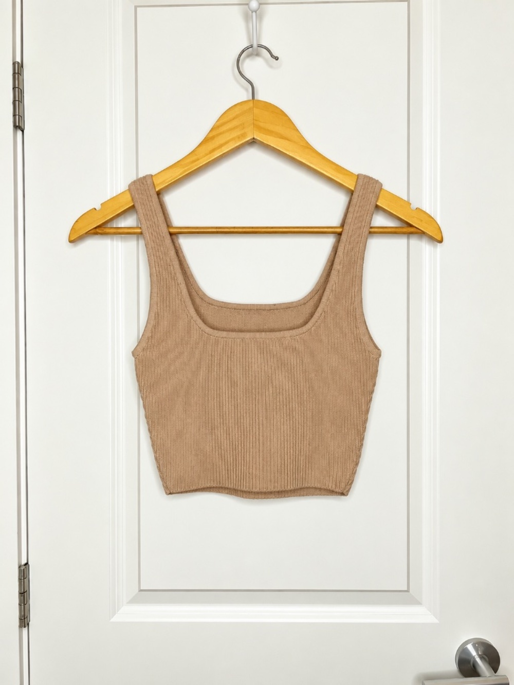 Babaton Aritzia Beige Ribbed Knit Cropped Tank Top